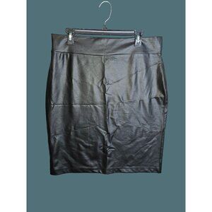 Clara Sun Woo Liquid Leather Pull On Minimalist Stretch Black Skirt Women XL